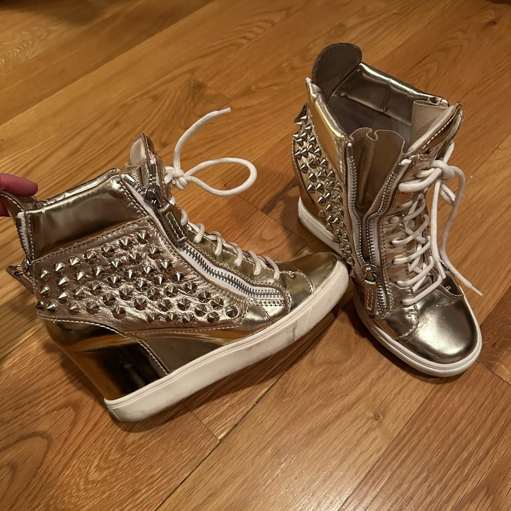 Giuseppe Zanotti Gold studded wedge sneakers- SZE 38.5
